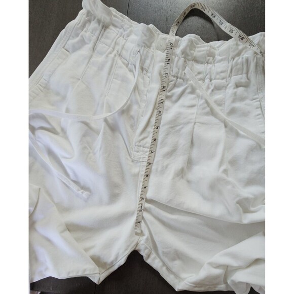Free People Barrel Crop Pants White Sz L Button Fly Paperbag Waist - Picture 7 of 11